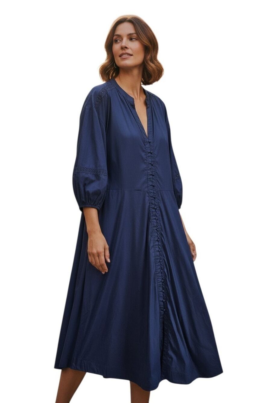 Ralph Lauren Navy Button-Front Midi Dress